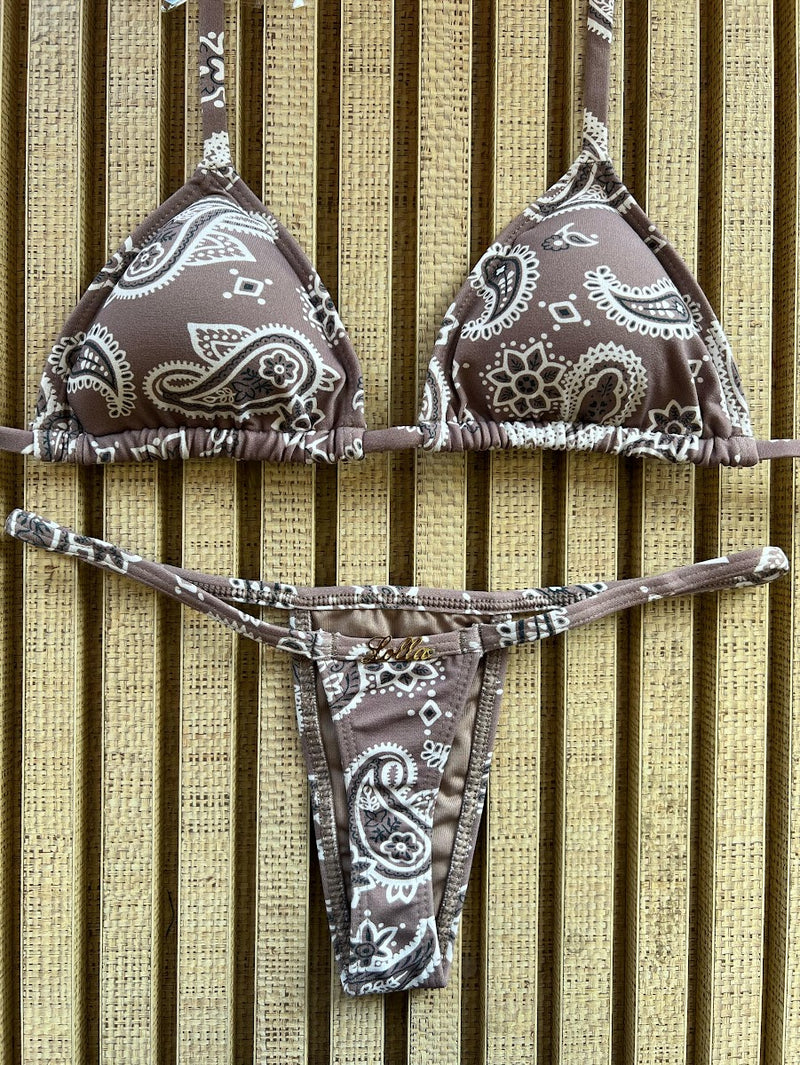 Biquíni Fita Frente Menor Fio Dental Bandana Bege
