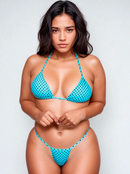 Biquíni Fita Frente Menor Fio Dental Poá Azul