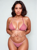 Biquíni Fita Frente Maior Empina Bumbum Xadrez Vermelho