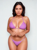 Biquíni Fita Frente Maior Empina Bumbum Poa Rosa Com Bola Preta