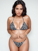 Biquíni Fita Frente Maior Fio Dental Bolado Preto e Branco