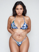 Biquíni Fita Frente Menor Fio Dental Olho Grego Com Folhagem