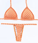 Biquíni Fita Frente Menor Fio Dental Poá Laranja com Bolinhas Brancas