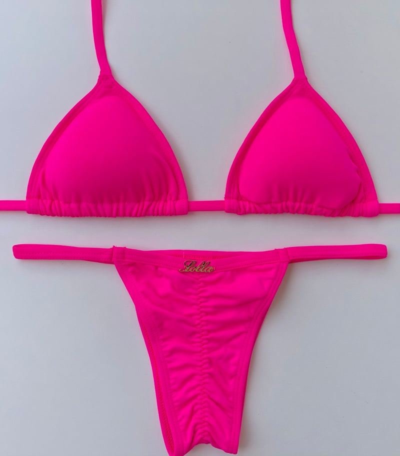 Biquíni Fita Frente Maior Empina Bumbum Rosa Neon